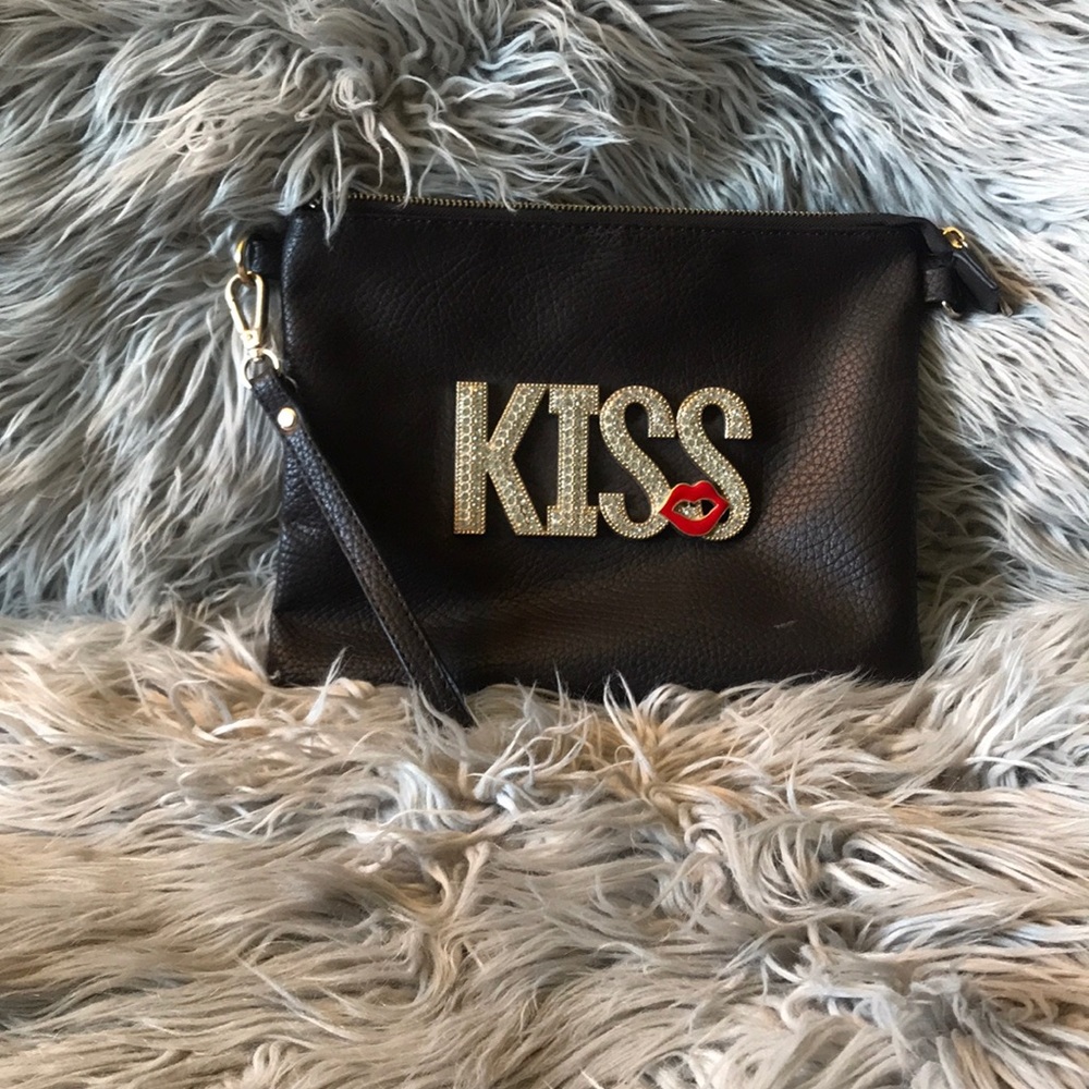 Fashionable clutch KISS 💋/ brown(gold&diamond)
